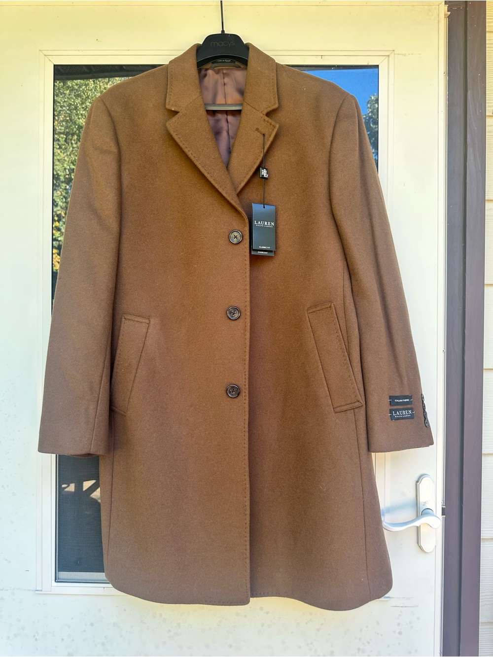 NWT-42S-Men's Ralph Lauren Luther Vicuna Brown Wool/Cashmere Overcoat-Ret. $495